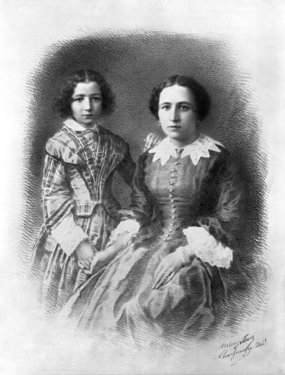 Sarah Bernhardt ja hänen äitinsä (1844-1923) tekijältä Nadar