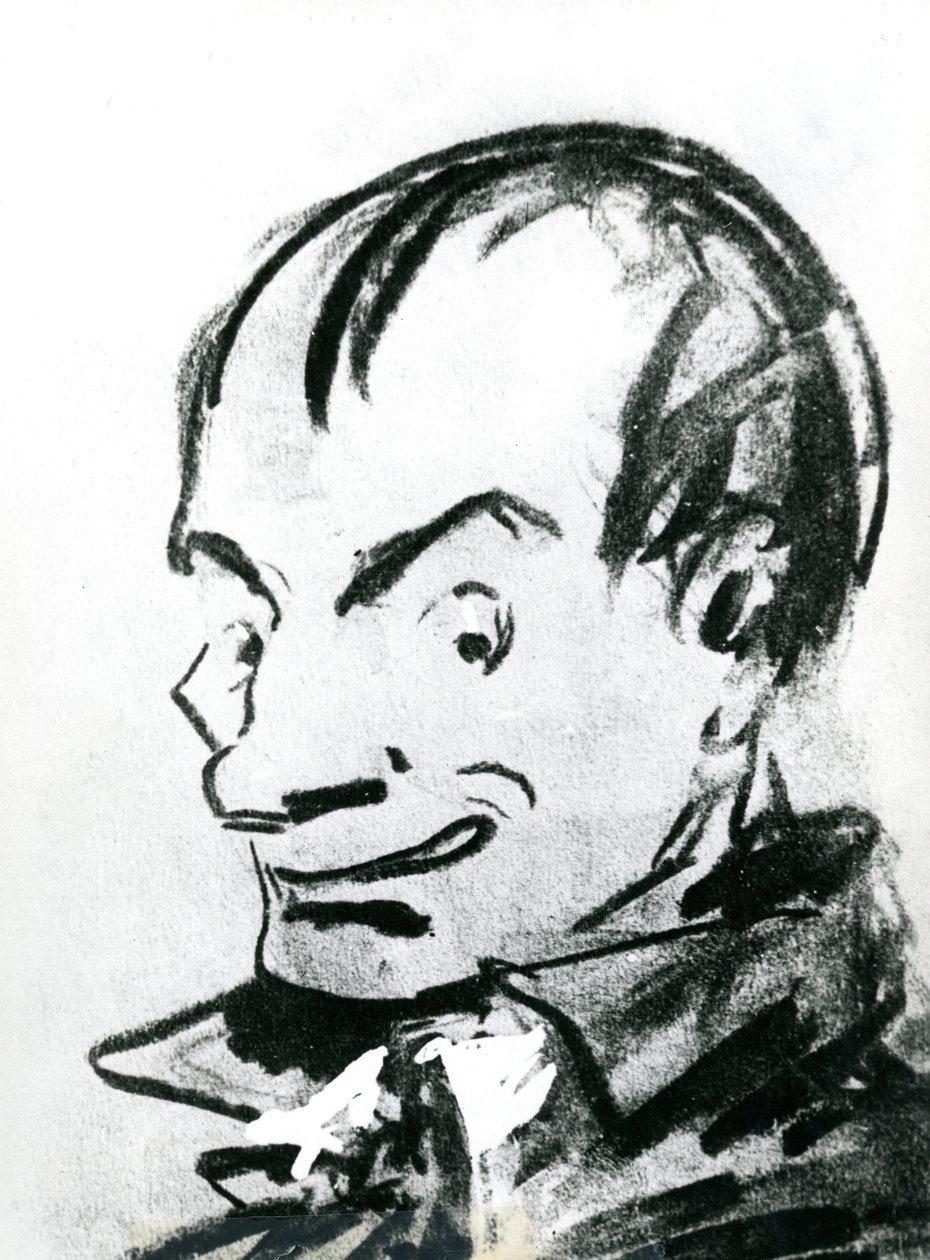 Charles Baudelairen (1821-67) karikatyyri (kynä paperille) (m/v kuva) tekijältä Nadar