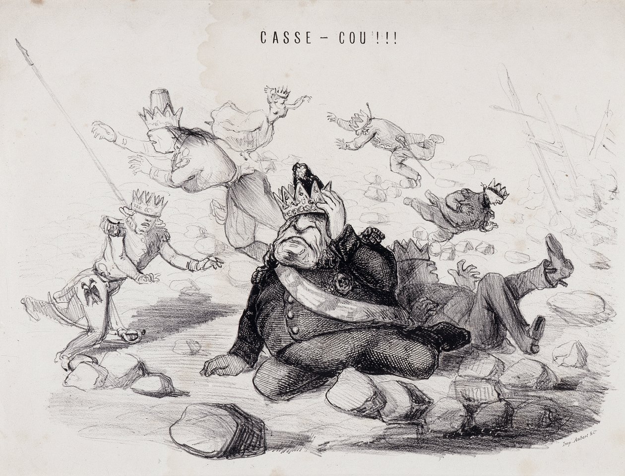 Dareneck!!! (Niskakatko). Gabriel Aubertin litografia, pariisilainen kirjapaino, joka julkaisee La Caricature -sanomalehteä tekijältä Nadar