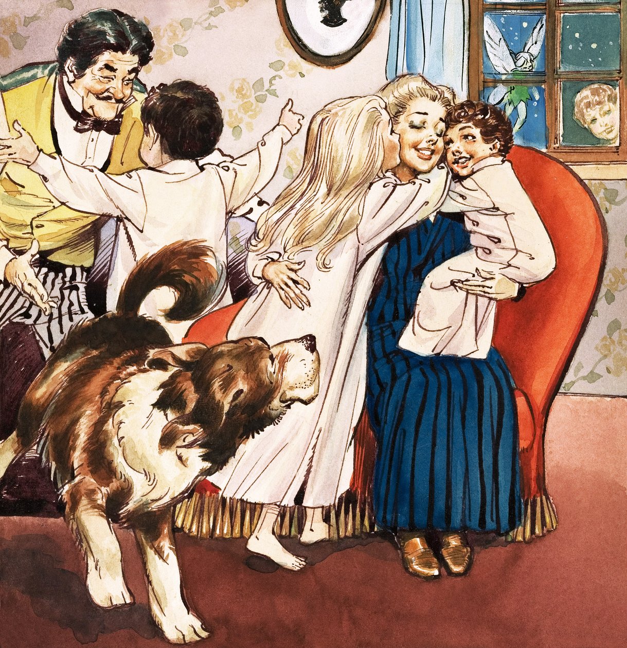 The Darling Family, kuvitus J.M. Barrien Peter Pan -teoksesta (guassi paperille). tekijältä Nadir Quinto