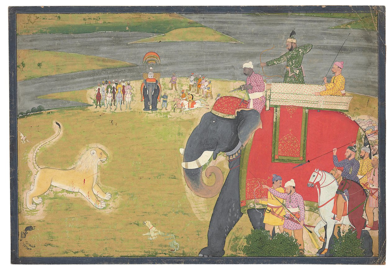 Raja Balwant Dev Singh leijonashikaarin päällä, n. 1750 tekijältä Nainsukh