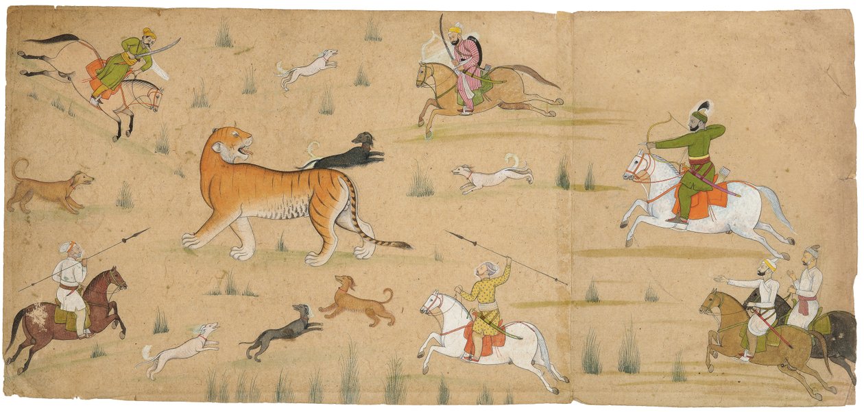 Raja Balwant Dev Singh tiikerimetsästyksellä, n. 1750 tekijältä Nainsukh