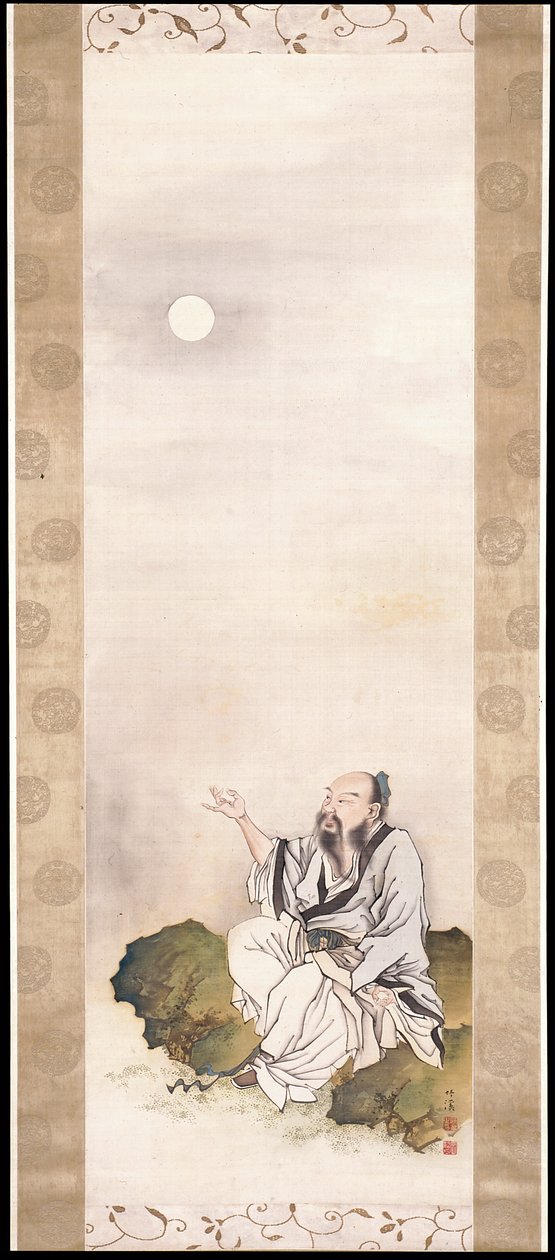 Gentleman Beholding The Moon (muste ja väri silkillä) tekijältä Nakabayashi Chikkei