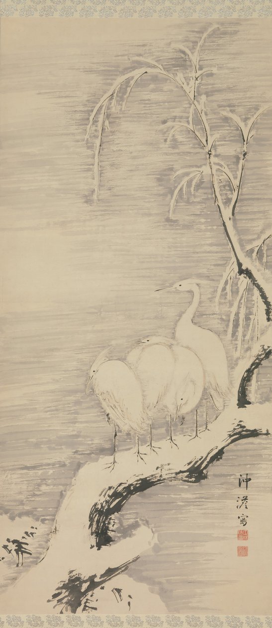 Herons in the Snow, n. 1840. tekijältä Nakabayashi Chikuto