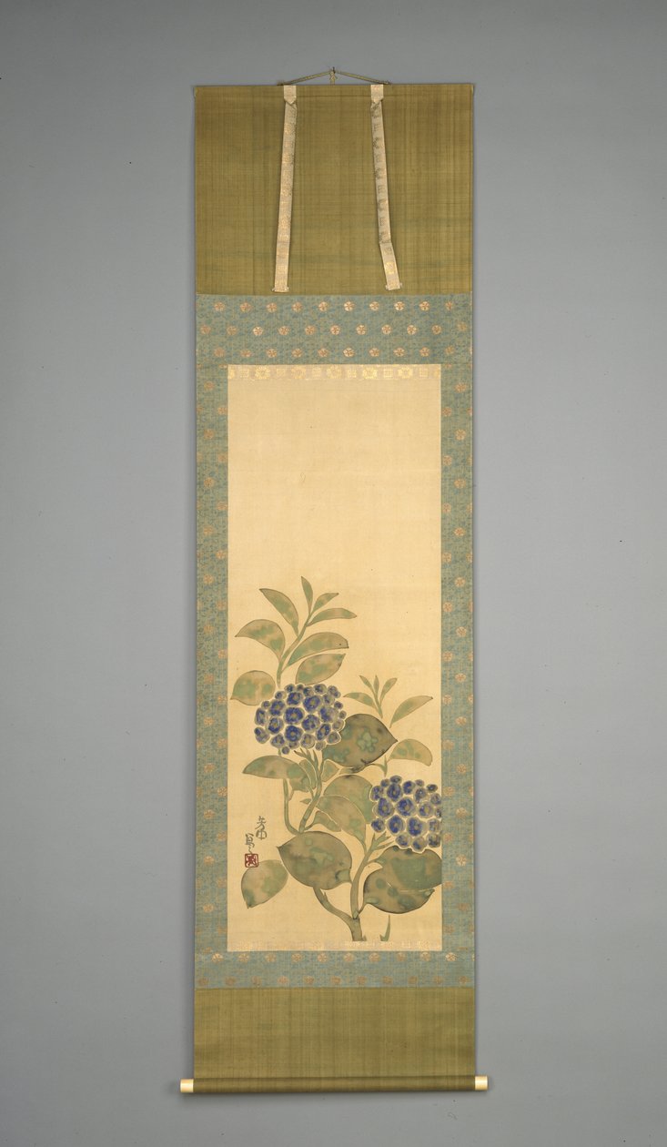 Hortensia, 1800-luvun alku (muste ja akvarelli paperille) tekijältä Nakamura Hochu
