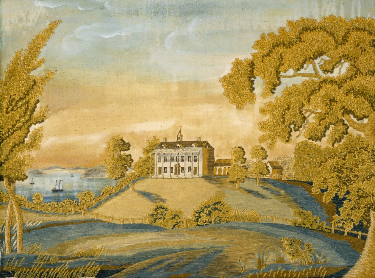 Näkymä Mount Vernonille, n. 1805-1810 (silkki ja akvarelli) tekijältä Nancy Ellis Brewster