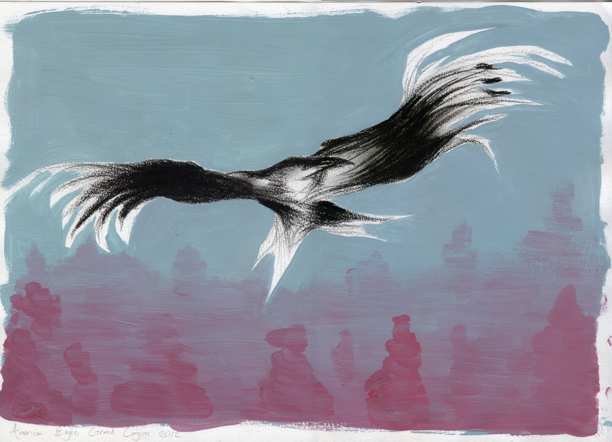 Canyon Eagle, 2014, (guassi ja puuhiili paperilla) tekijältä Nancy Moniz Charalambous