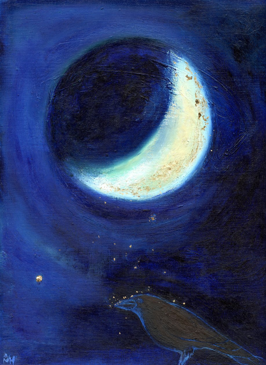 Heinäkuun kuu, 2014, (öljy ja kultalehti kortilla) tekijältä Nancy Moniz Charalambous