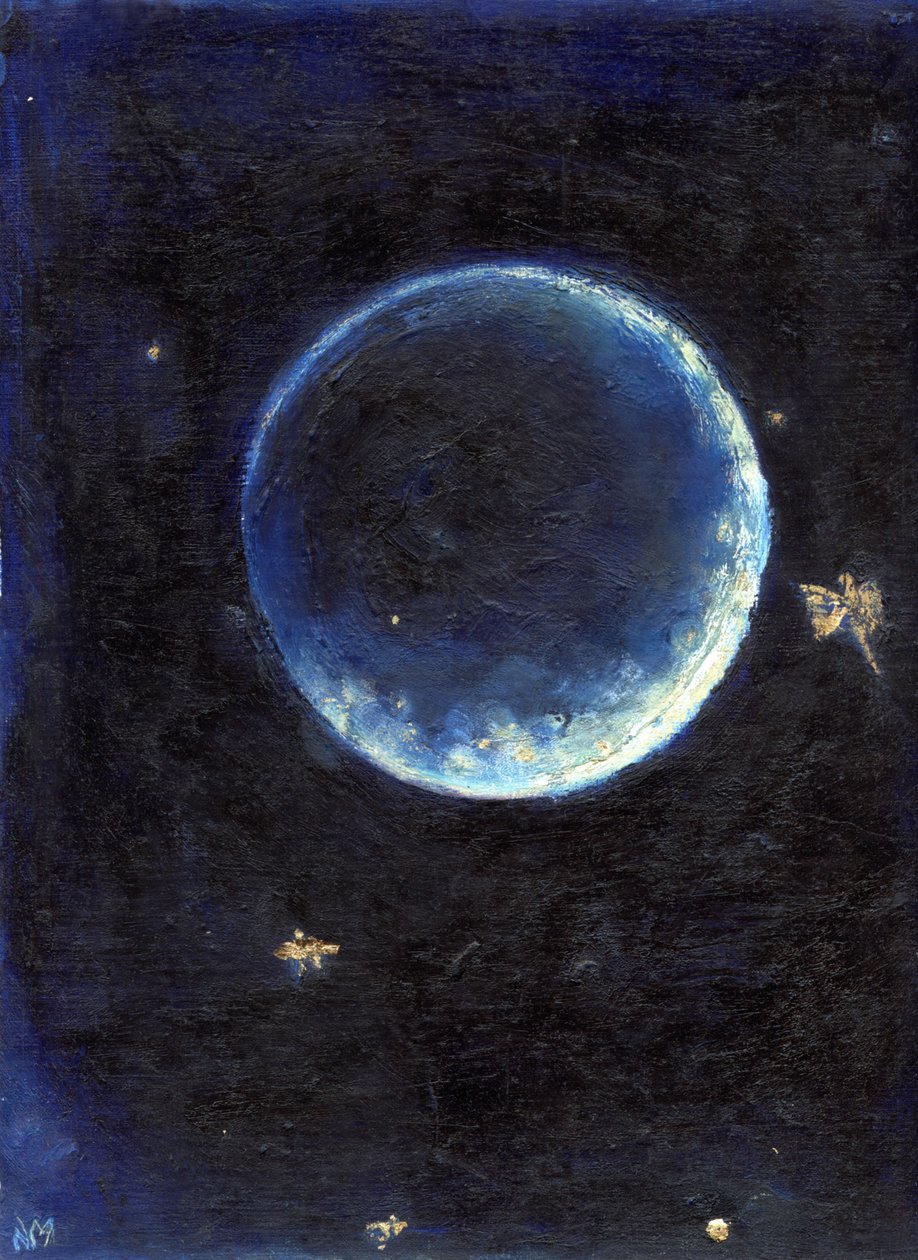 Little Lune, 2014, (öljy ja kultalehti kortilla) tekijältä Nancy Moniz Charalambous