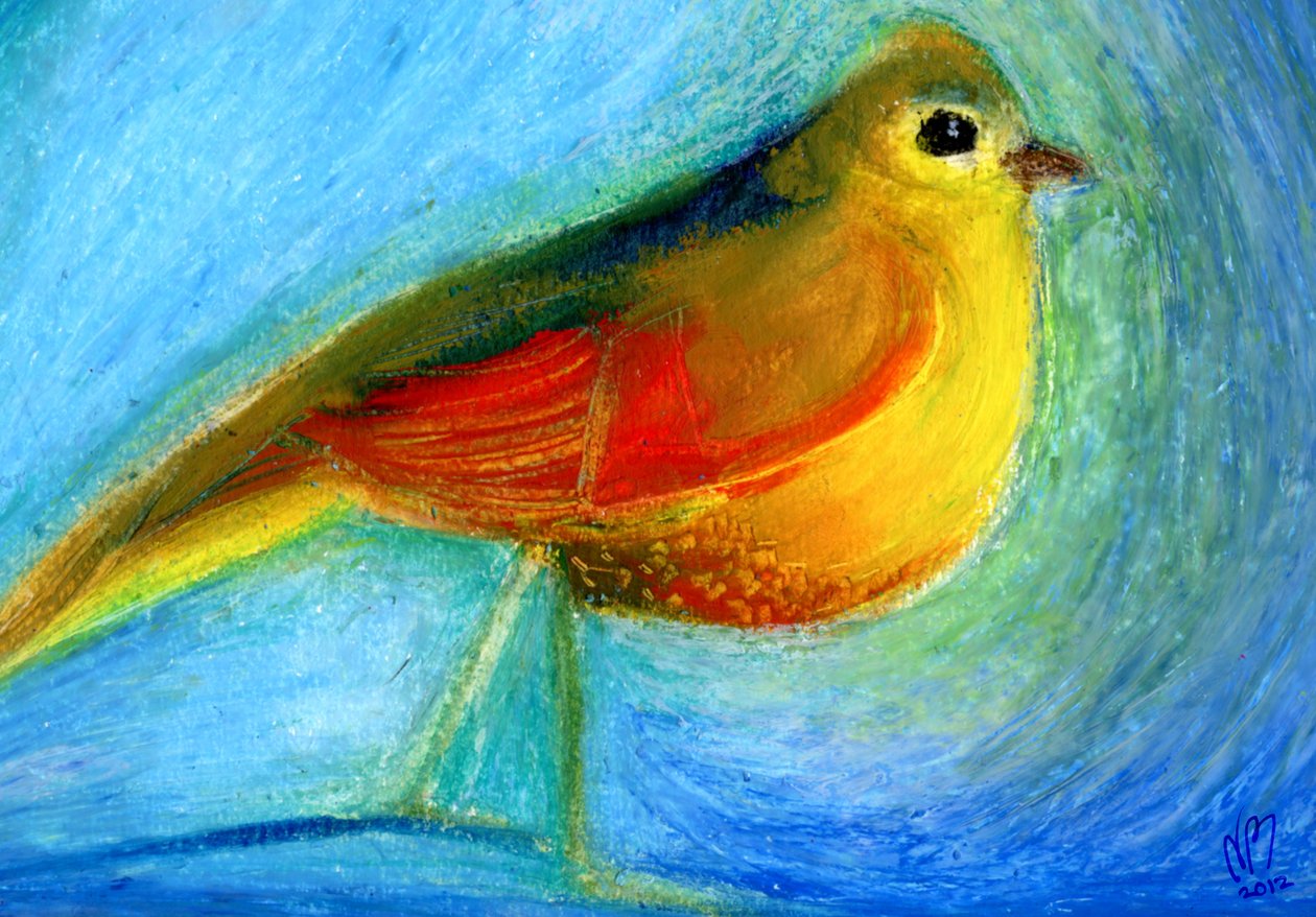 The Wishing Bird, 2012, (öljypastelli paperille) tekijältä Nancy Moniz Charalambous