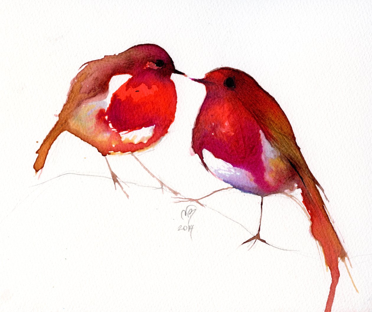 Two Little Ink Birds, 2014, (muste paperille) tekijältä Nancy Moniz Charalambous