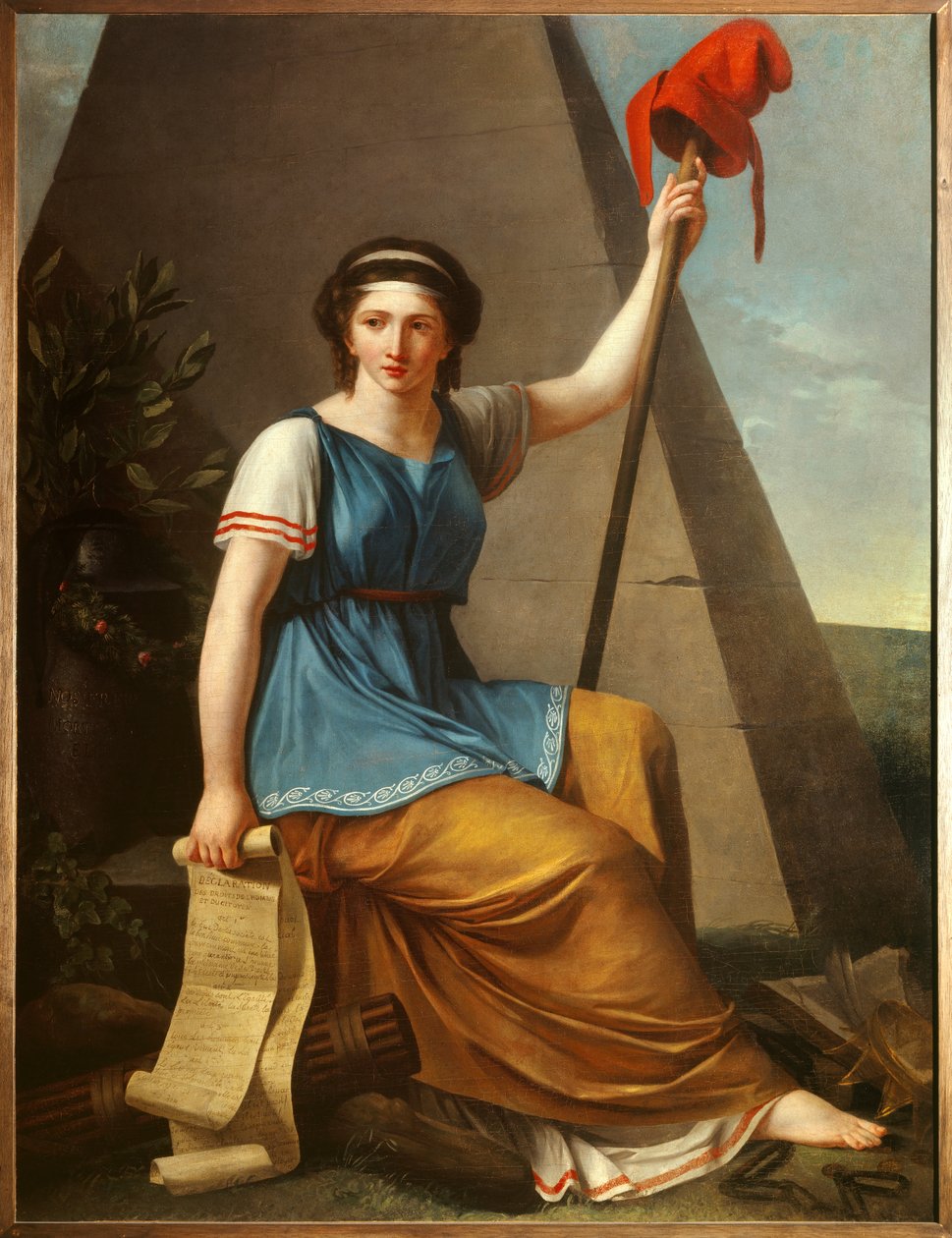 Liberte Allegorie de la Liberte naisena, jolla on fryygianhattu. Nanine Vallainin maalaus (toiminut 1785-1810) 1794 Su. 1,28 x 0,97 m tekijältä Nanine Vallain