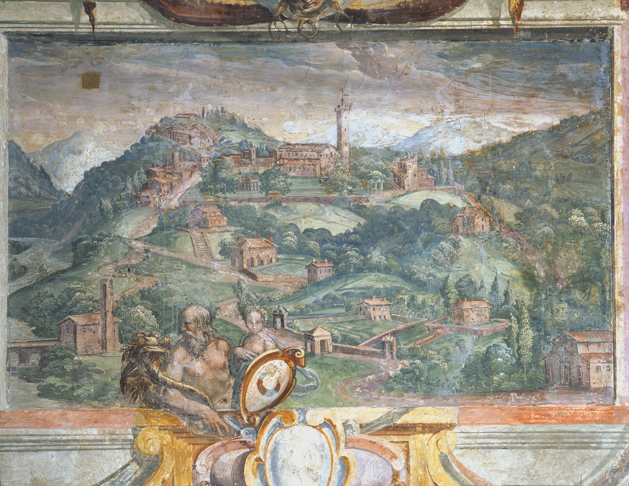 Makuuhuone, yksityiskohta friisistä, joka kuvaa Medici-hallinnon alaisia kaupunkeja, Fiesole, 1564-75 tekijältä Bartolomeo Ammannati