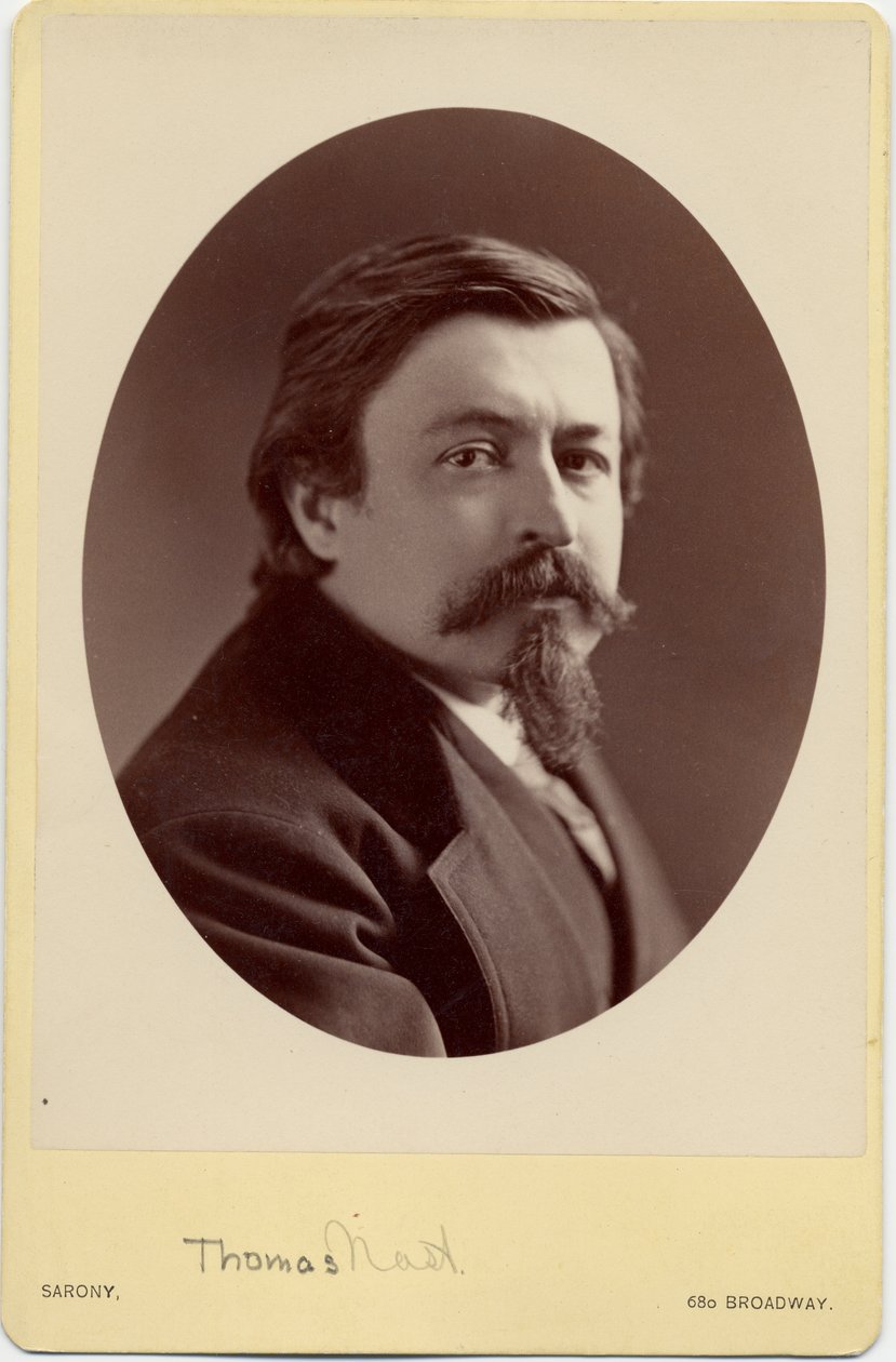 Thomas Nast (1840-1902), yhdysvaltalainen pilapiirtäjä (valokuva). tekijältä Napoleon Sarony