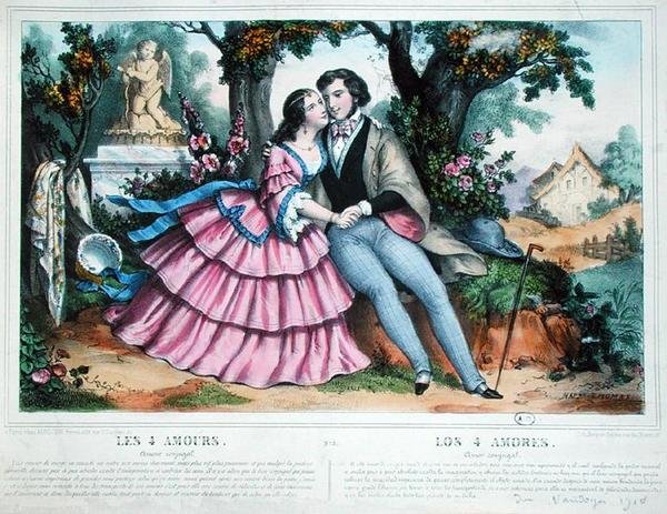 Neljä rakkautta, aviollinen rakkaus (väri litho) tekijältä Napoleon (after) Thomas