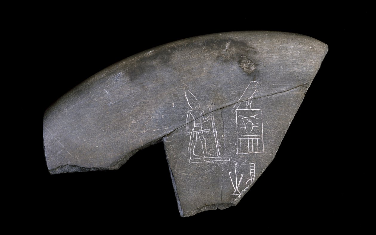 Fragmentti kaiverretusta kivimaljasta, noin 3285 eKr. (veistetty aleurikivi) tekijältä Naqada I Period Egyptian