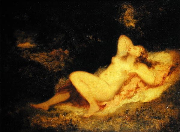 Nukkuva nymfi, n. 1850-60 tekijältä Narcisse Virgile Diaz de la Peña