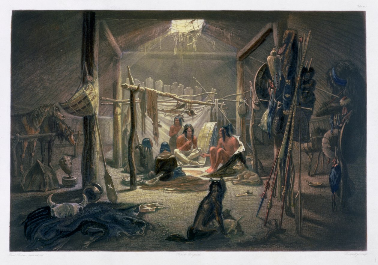 "Mandanipäällikön majan sisustus", 1843 tekijältä Narcisse Desmadryl