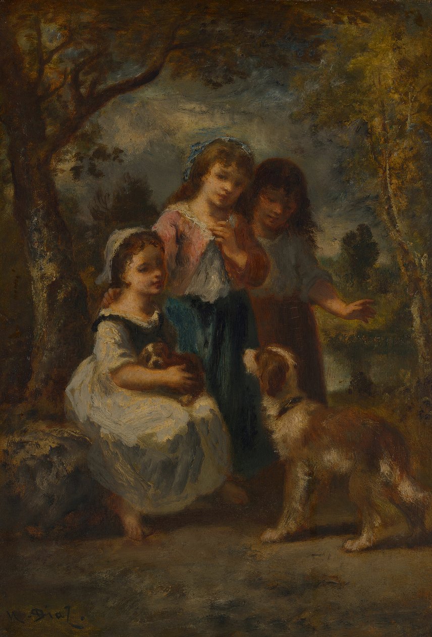 Kolme pientä tyttöä, n. 1870. tekijältä Narcisse Virgile Diaz de la Peña