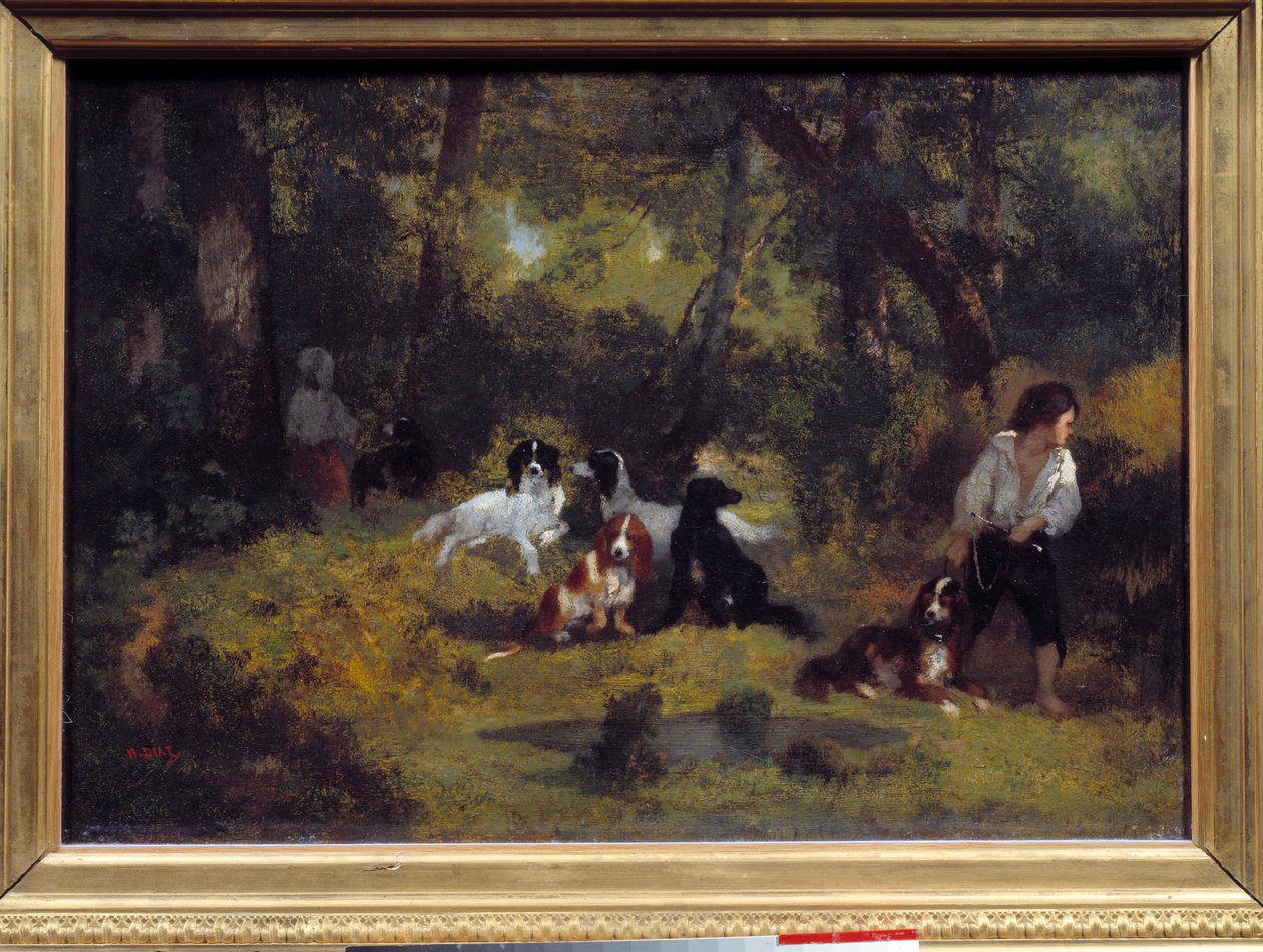 Koirien palvelija Narcisse Diaz de la Penan (1807-1876) maalaus (ec. de Barbizon) 1800-luvun su. 0,29 x 0,42 m Pariisi, Louvre-museo tekijältä Narcisse Virgile Diaz de la Peña