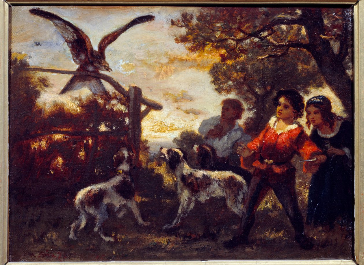 Haukkalapset. Diaz De La Penan (1807-1876) maalaus tekijältä Narcisse Virgile Diaz de la Peña