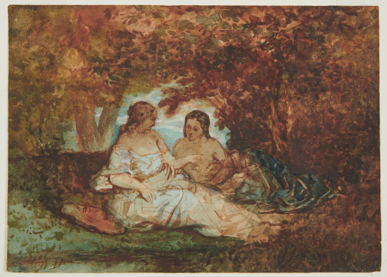 Metsäkuva, noin 1830-50 (kynä, muste, akvarelli ja öljy paperille). tekijältä Narcisse Virgile Diaz de la Peña
