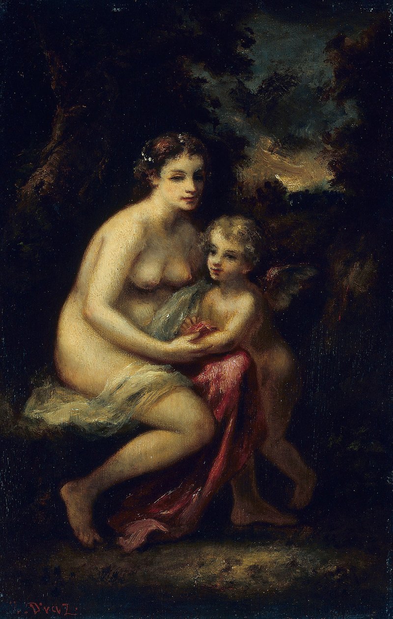 Amorin koulutus, noin 1859 (öljy paneelille) tekijältä Narcisse Virgilio Diaz de la Peña