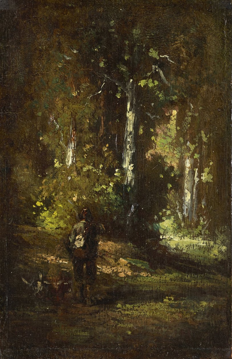 Näkymä metsän sisäpuolelle metsästäjän kanssa tekijältä Narcisse Virgilio Diaz de la Peña, Alexandre Gabriel Decamps