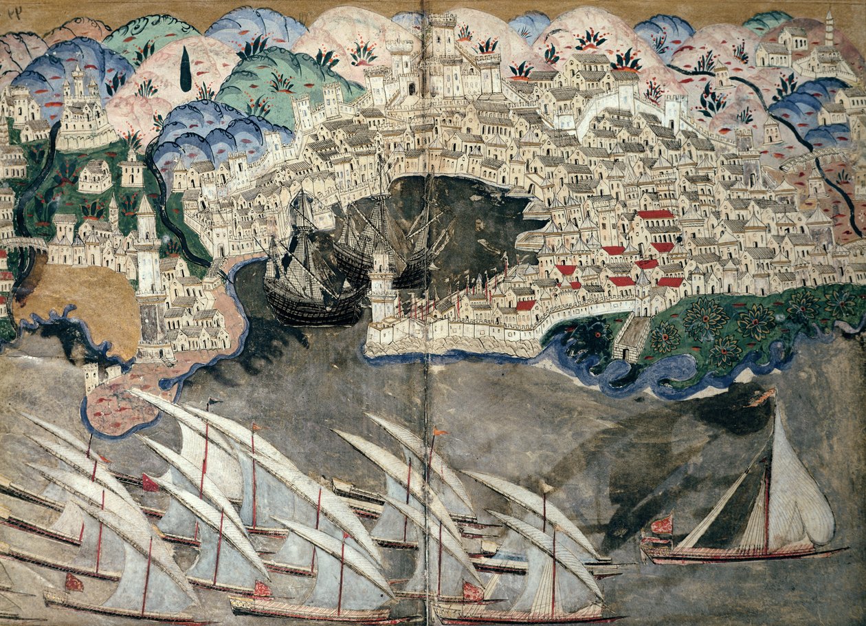 Osmanien laivasto tukkii Marseillen sataman vuonna 1543. tekijältä Nasuh Al Silahi