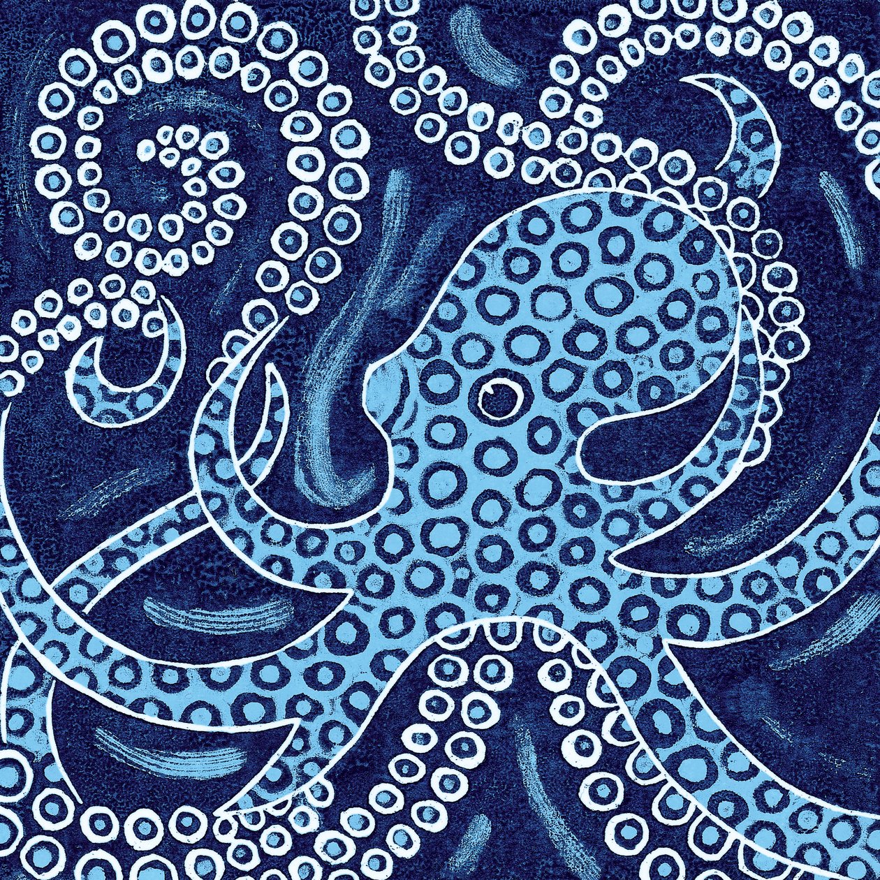 Blue Ringed Octopus, 2010 (värillinen puupiirros) tekijältä Nat Morley