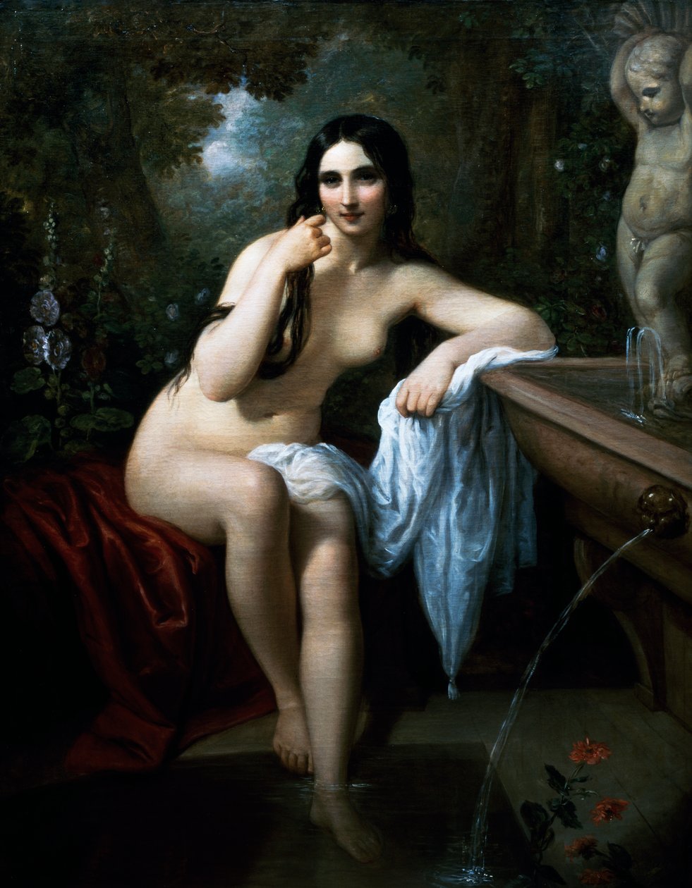 Nymfi kylvyssä, maalaus Natale Schiavoni (1777-1858), öljy kankaalle, cm 153,5x120, Italia tekijältä Natale Schiavoni