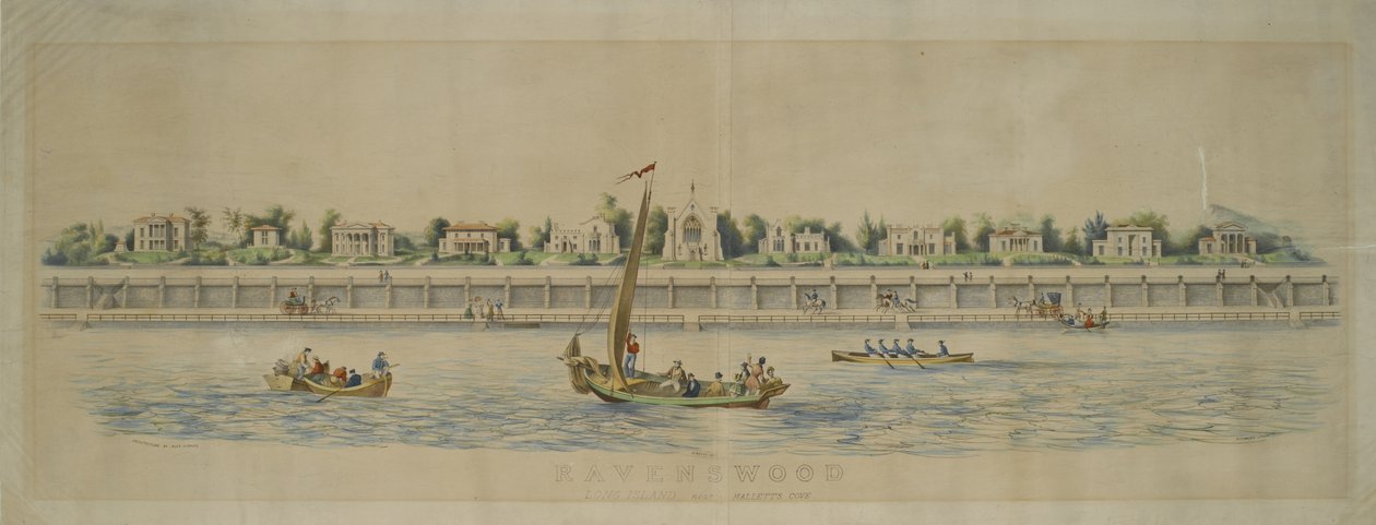 Ravenswood, Long Island, lähellä Hallets Covea (käsinvärinen litho) tekijältä Nathaniel Currier