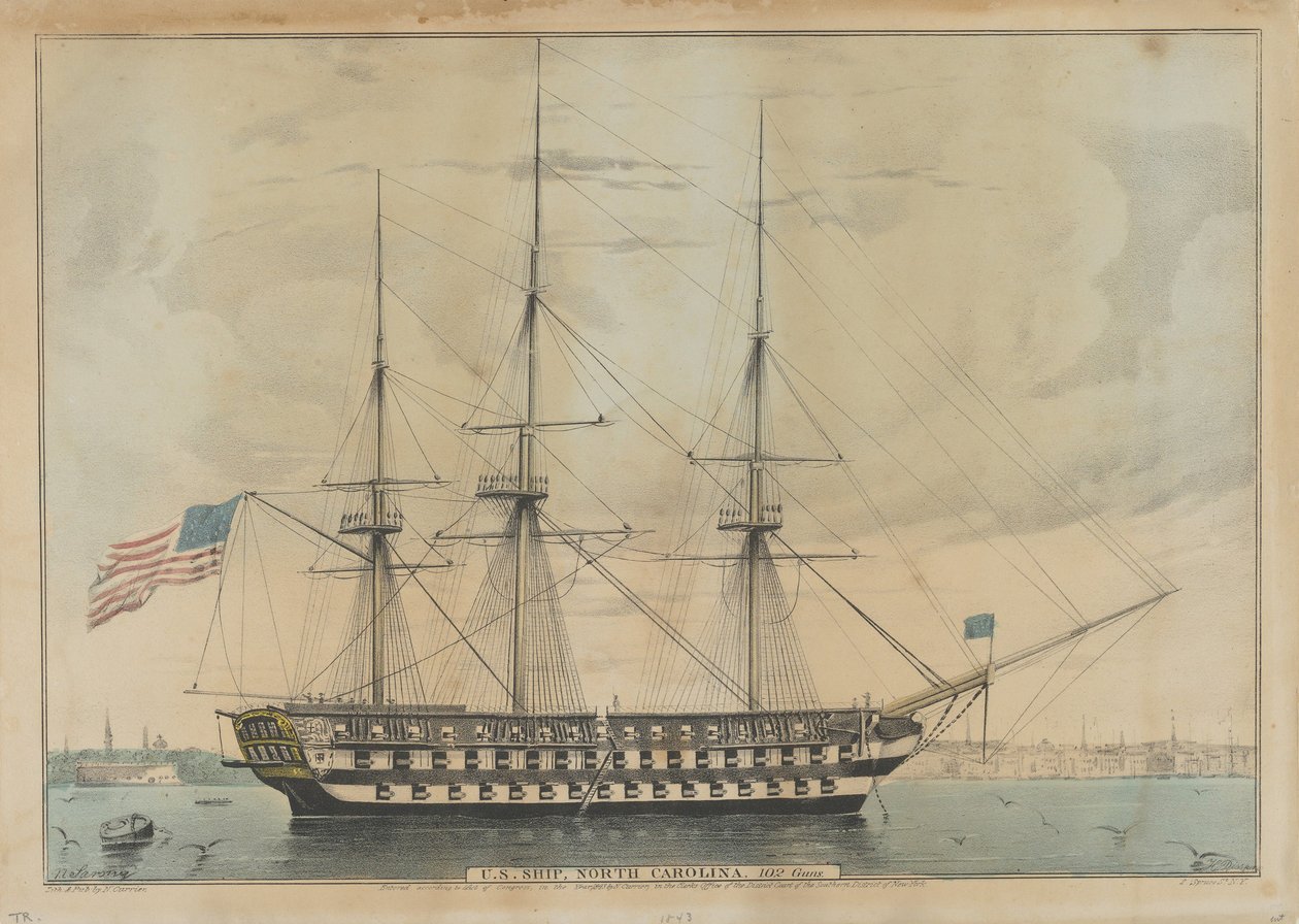 Yhdysvaltain laiva North Carolina, 102 Guns, 1843 tekijältä Nathaniel Currier