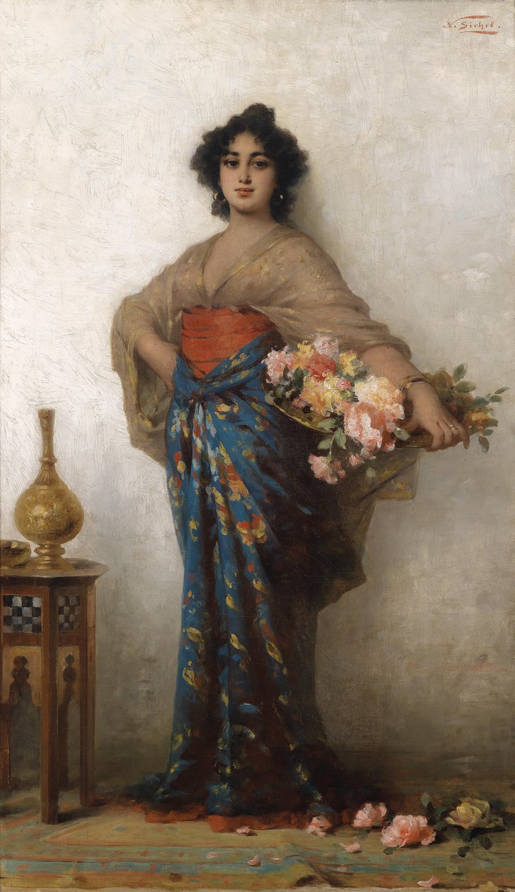Orientalische Schönheit mit Rosenkorb tekijältä Nathaniel Sichel