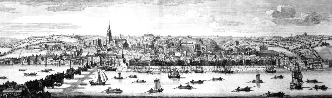 Newcastle Upon Tynen kaakkoisprospekti, 1745 tekijältä Nathaniel and Samuel Buck