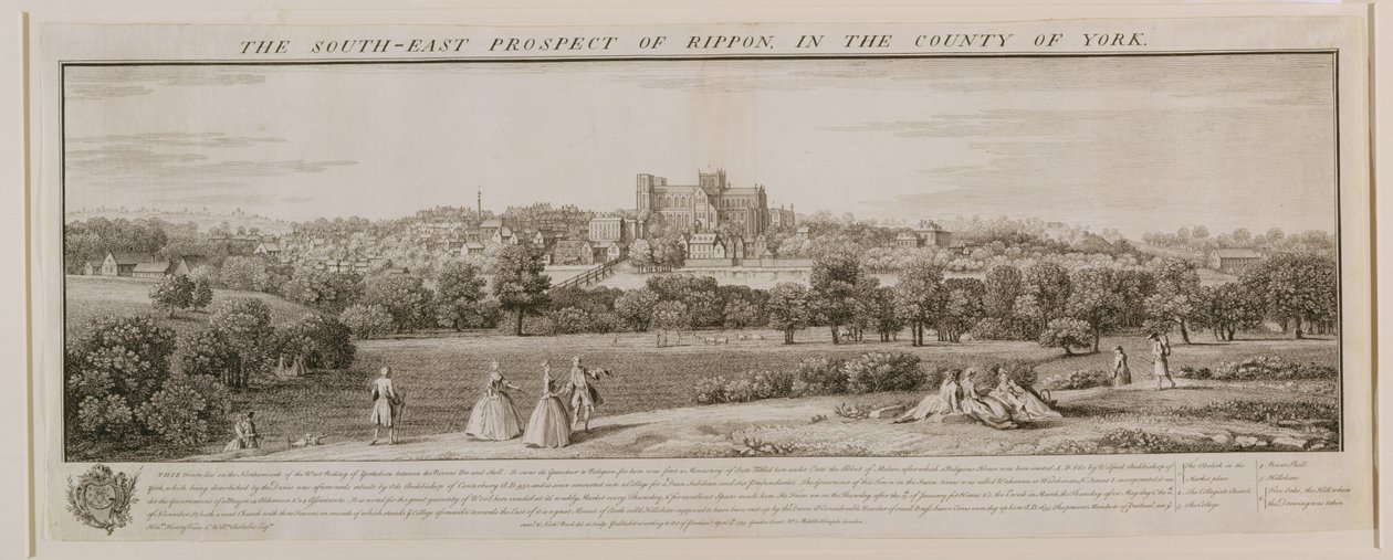 The South-East Prospect of Rippon, 1731-48 (viivakaiverrus) tekijältä Nathaniel and Samuel Buck