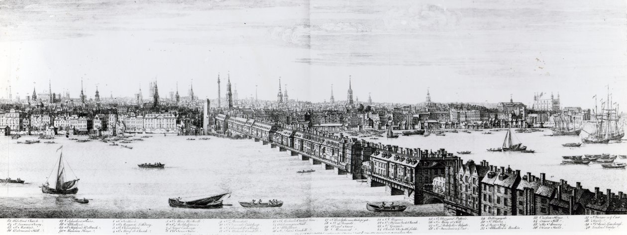London Bridgen länsirintama, 1749 tekijältä Nathaniel and Samuel Buck