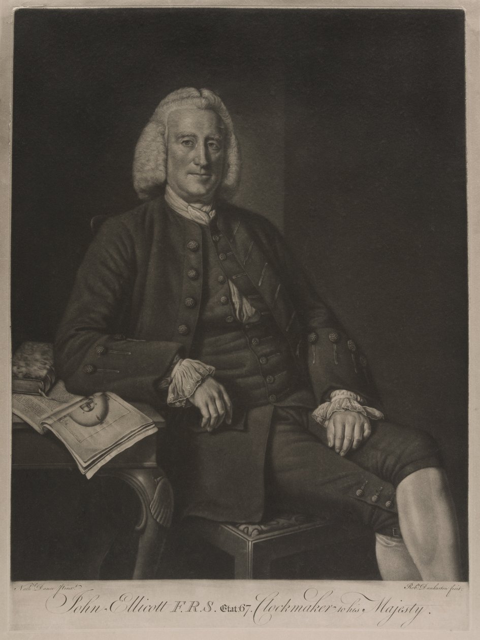 John Ellicottin muotokuva F.R.S. (kaiverrus) tekijältä Nathaniel (after) Dance Holland
