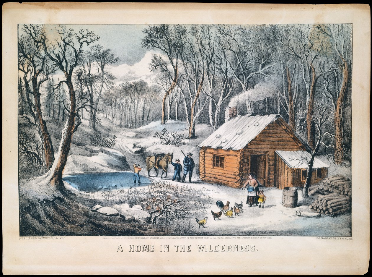 Koti erämaassa, 1870, 1870. Tekijät: Nathaniel Currier, James Merritt Ives, Currier ja Ives. tekijältä Currier and Ives