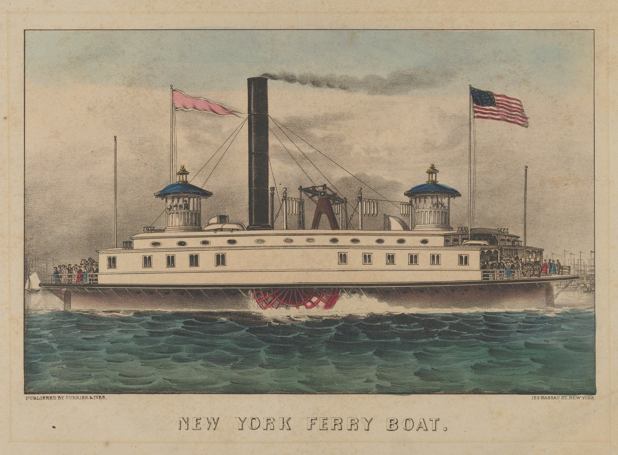 New York Ferry Boat, n. 1860-65, n. 1860-65. Tekijät: Nathaniel Currier, James Merritt Ives, Currier ja Ives. tekijältä Currier and Ives
