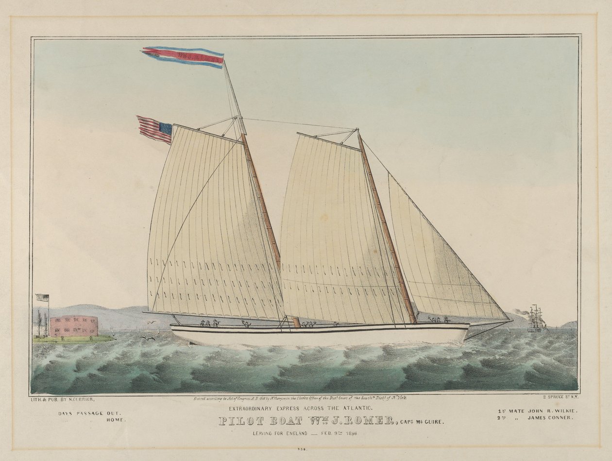 Extraordinary Express Across Atlantic – pilottivene William J. Romer, kapteeni McGuire, ..., 1846. tekijältä Nathaniel Currier