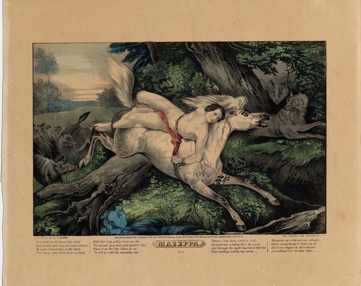 Mazeppa, 1846 (kilpi kaksi neljästä, katso myös 331977, 331978 ja 331980) tekijältä Nathaniel Currier