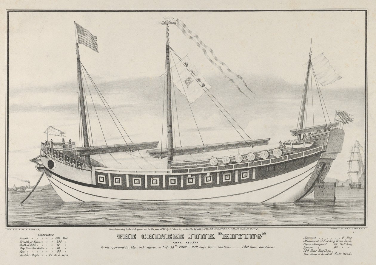 Kiinalainen roskaposti-Kapteeni Kellett-Kun hän ilmestyi New Yorkin satamaan 13. heinäkuuta 1. heinäkuuta 1847. tekijältä Nathaniel Currier