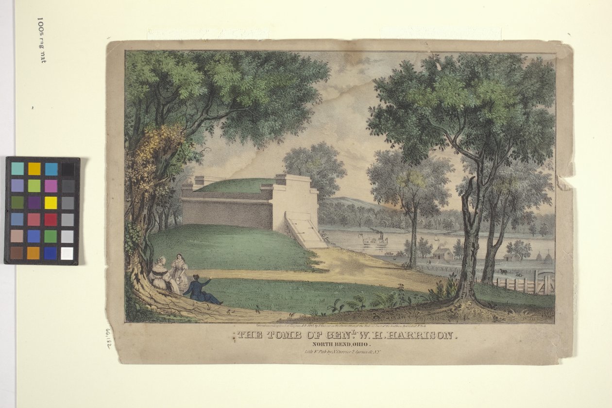 The Tomb Of Genl. W. H. Harrison (käsinvärinen litografia) tekijältä Nathaniel Currier