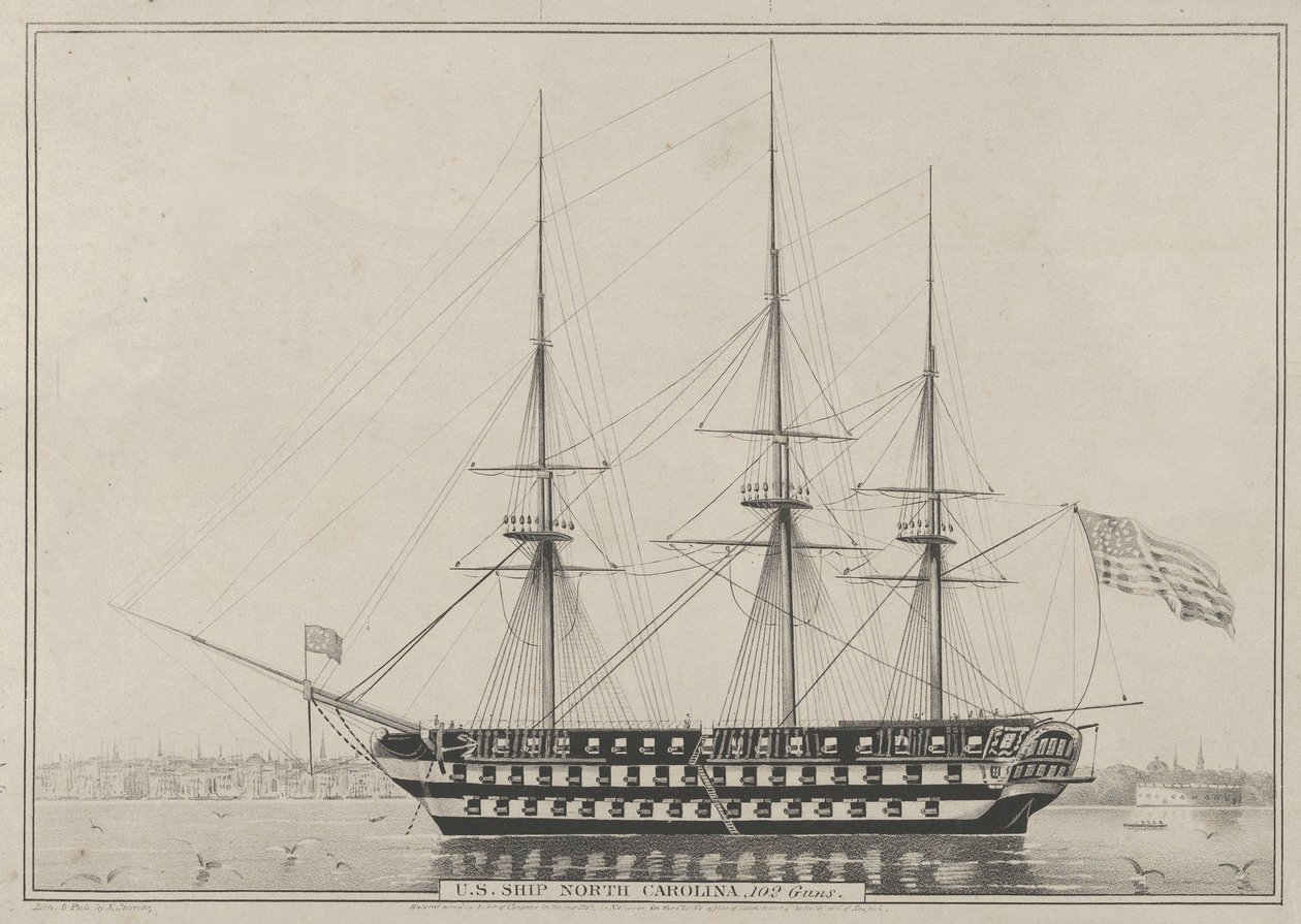 Yhdysvaltain laiva North Carolina, 102 Guns, 1843, 1843. tekijältä Nathaniel Currier
