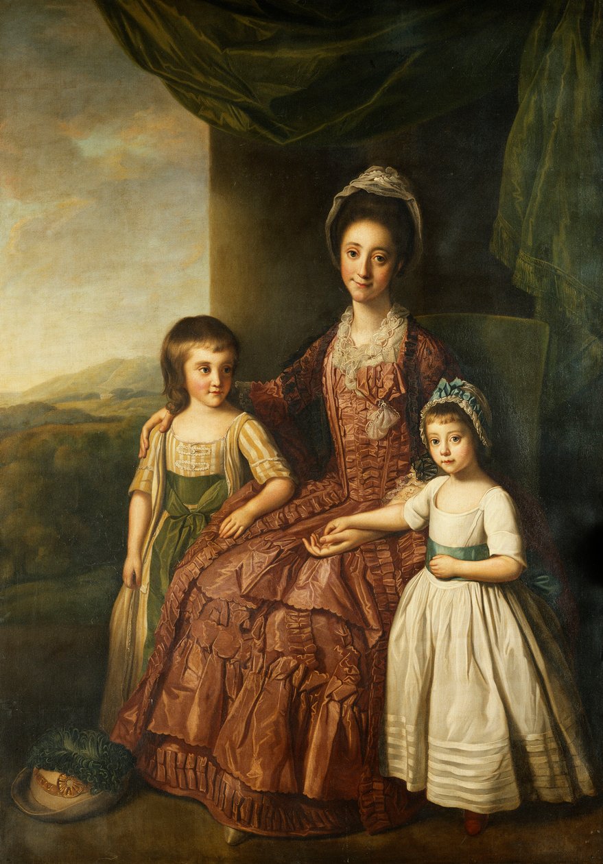 Ryhmämuotokuva Marysta, Darnleyn kreivitärestä ja hänen lapsistaan, Lord Cliftonista ja Lady Mary Blighistä, koko pituus, tekijältä Nathaniel Dance Holland