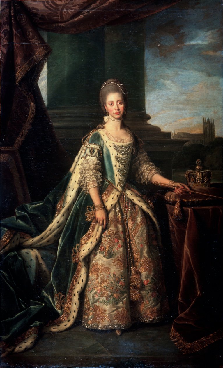 Charlotte of Mecklenburg-Strelitz, Englannin kuninkaan George III:n vaimo, muotokuva, 1773 tekijältä Nathaniel Dance Holland