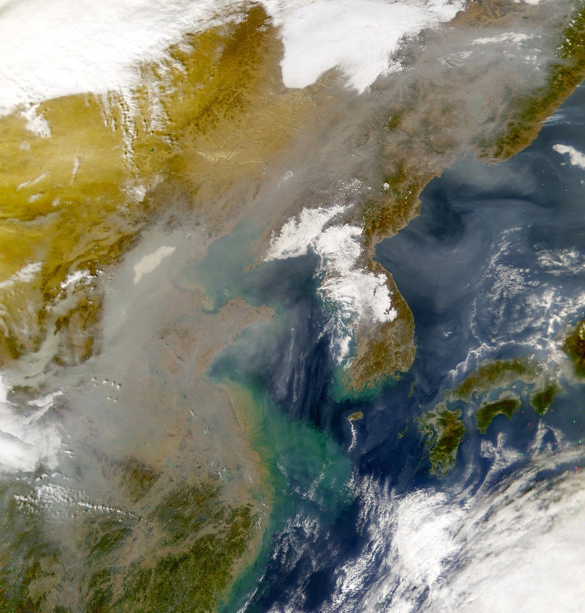 Korea ja Japaninmeri ovat saasteiden pyörteiden peittämiä tässä mereä katselevan laajakuvakentän sensorin (SeaWiFS) 23. marraskuuta 2001 ottamassa kuvassa. Kiitokset NASA:lle. Tiede Maan geologia tekijältä National Aeronautics and Space Administration National Aeronautics and Space Administration