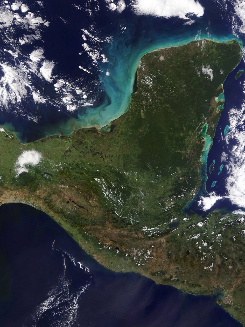 Yucatanin niemimaa, Kaakkois-Meksiko, erottaa Meksikonlahden Karibianmerestä kuvannut Satellite. Kiitos NASA. Tiede Maan geologia Merentutkimus tekijältä National Aeronautics and Space Administration National Aeronautics and Space Administration