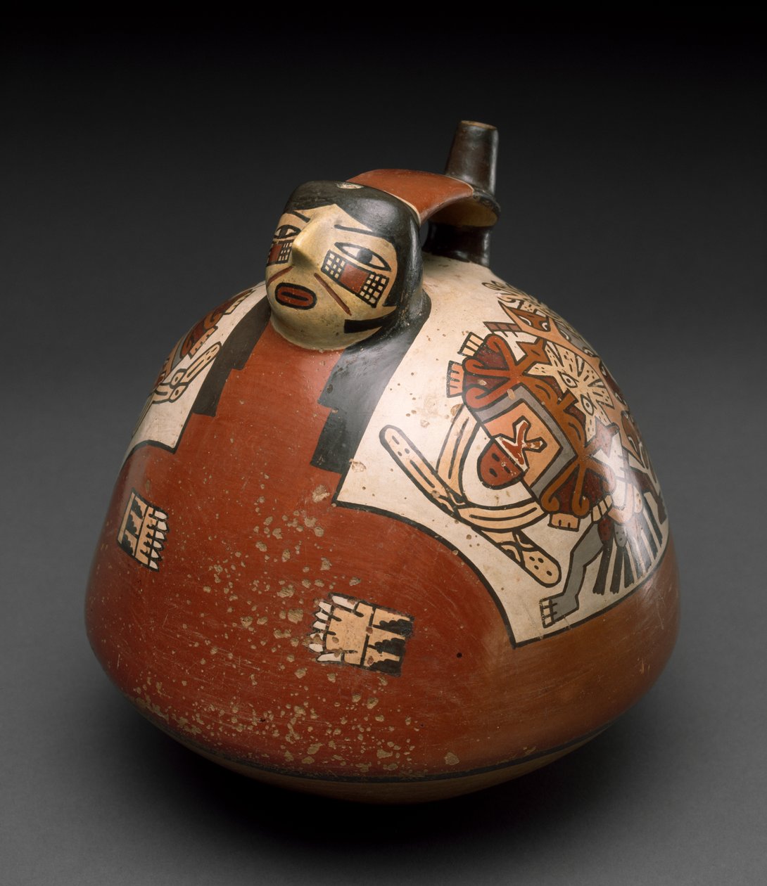 Alus viittaisen naisen muodossa, Peru, 300-600 (keramiikka monivärisellä liukumaalauksella) tekijältä Nazca Culture